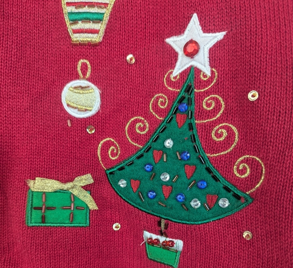 Tiara International Christmas Collection Size XL Beaded/Sequin Cardigan Sweater - Picture 5 of 16